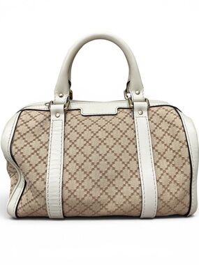 Gucci Diamante Canvas Boston Satchel White Leather Crossbody Bag w/ Entrupy COA